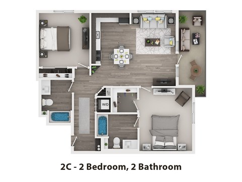 Floor plan for 2 beds, 2 baths, 1059 sqft